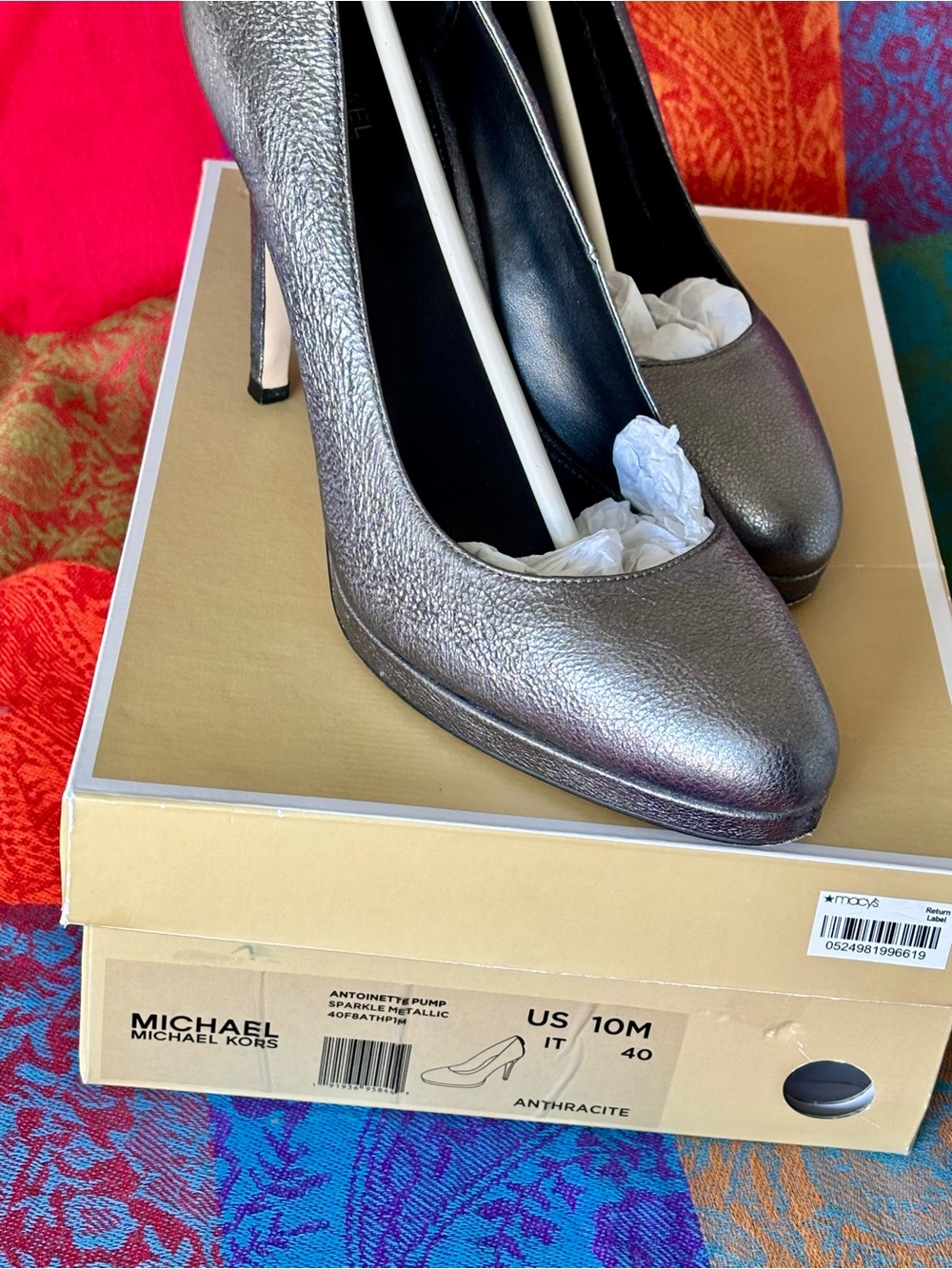 MICHAEL Michael Kors Antoinette Metallic Pump Anthracite Sparkle 10M